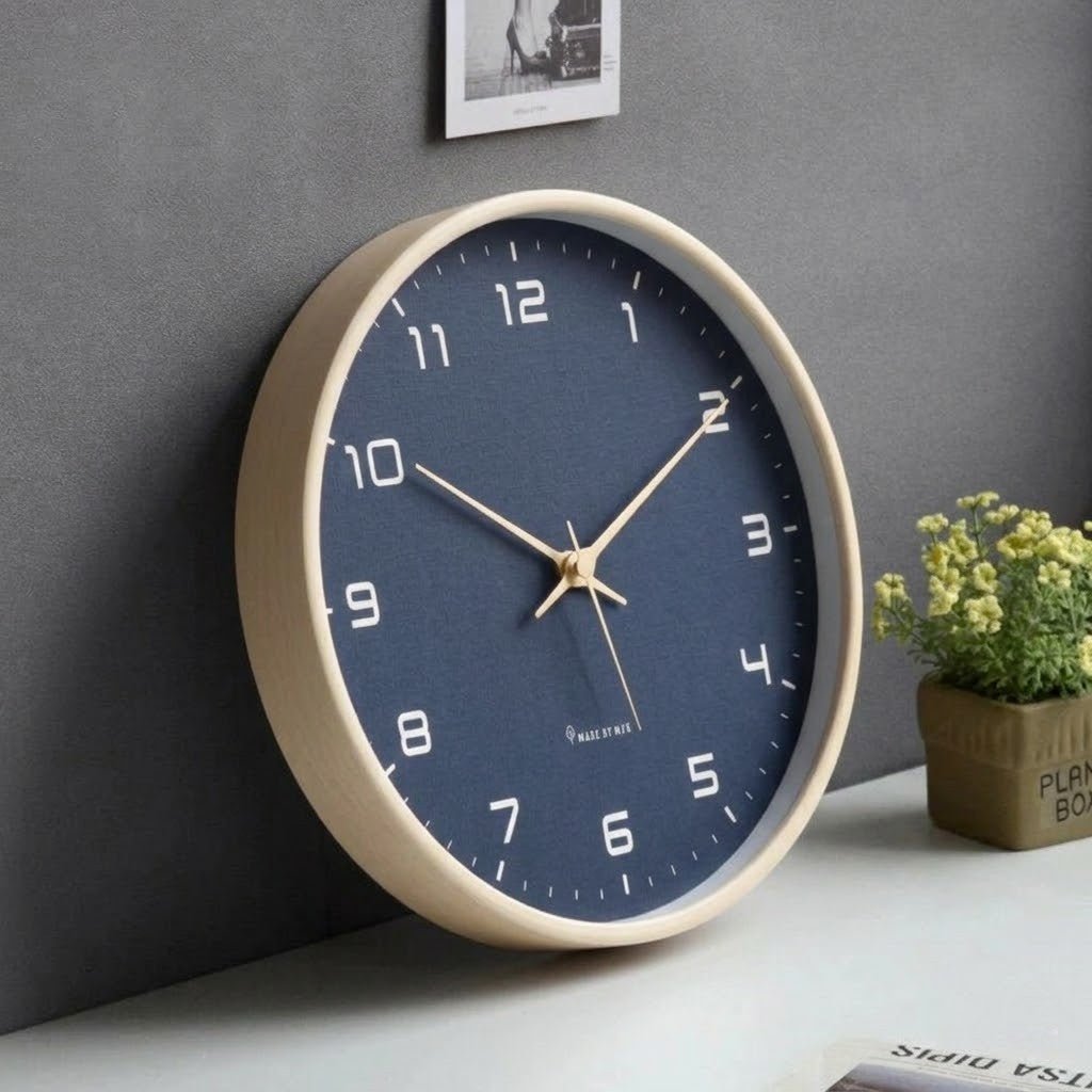 Azure Blue Minimalist Nordic Wood Wall Clock - Tegulane Global