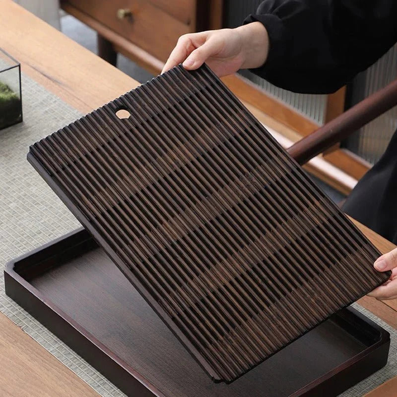 Bamboo Tea Tray Water Drain - Japanese Style - Tegulane Global