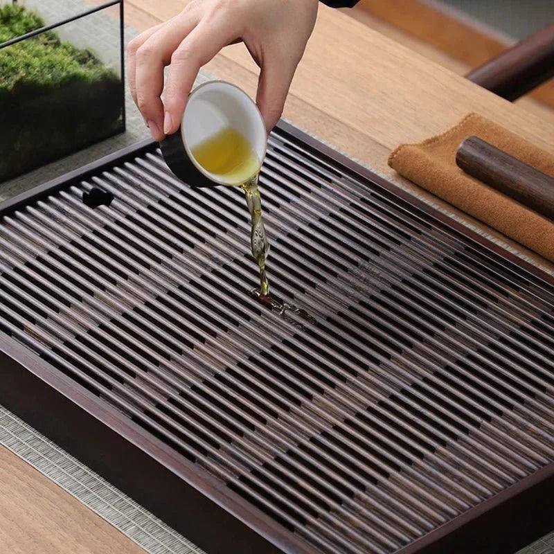 Bamboo Tea Tray Water Drain - Japanese Style - Tegulane Global