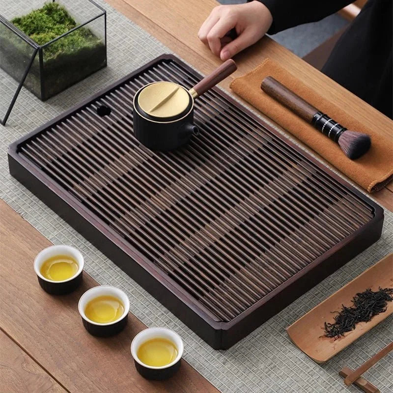 Bamboo Tea Tray Water Drain - Japanese Style - Tegulane Global