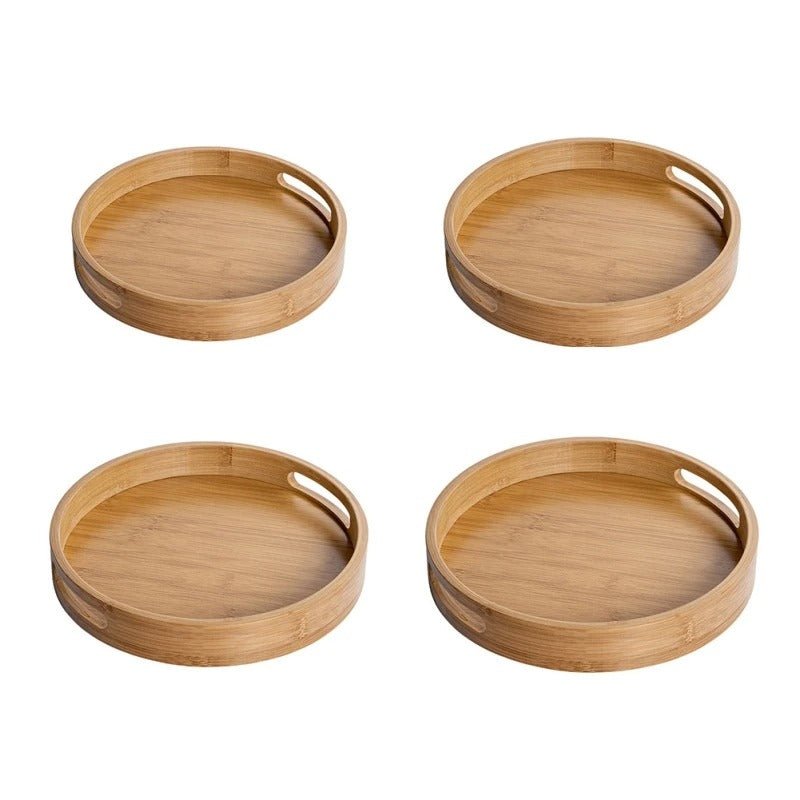 Bamboo Wood Round Serving Tray with Handles - Tegulane Global