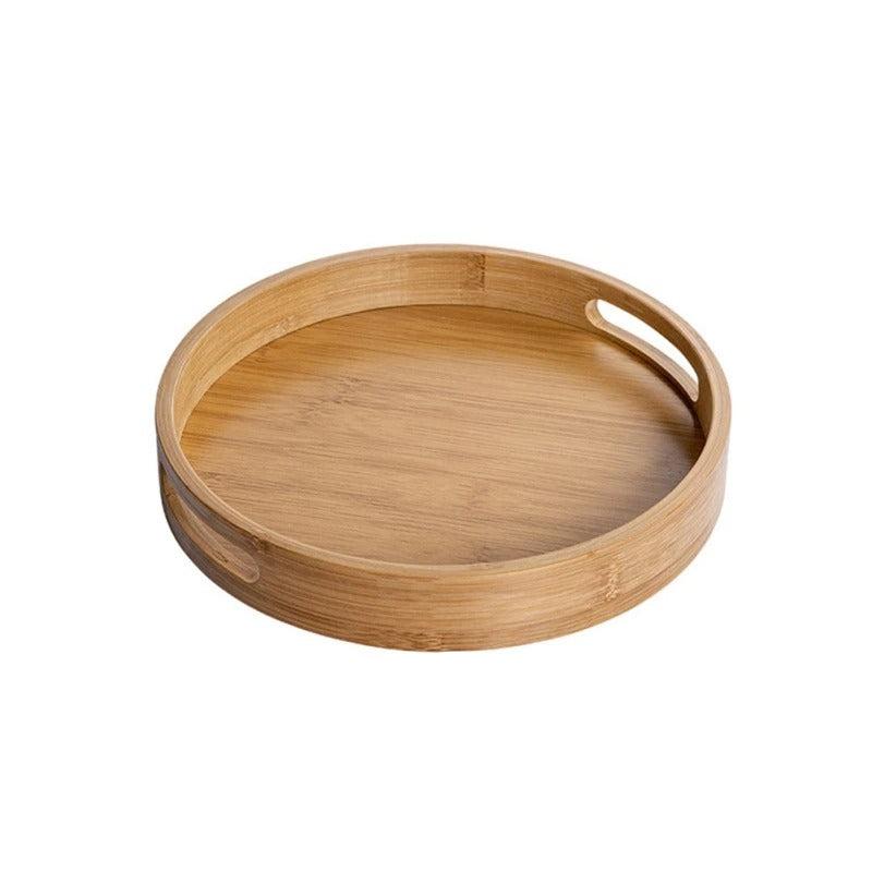 Bamboo Wood Round Serving Tray with Handles - Tegulane Global