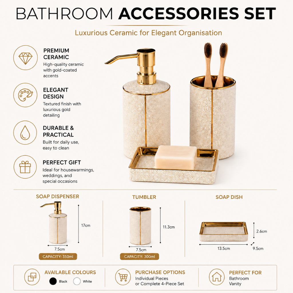 Bathroom Accessories Set – Luxurious Ceramic for Elegant Organisation - Tegulane Global