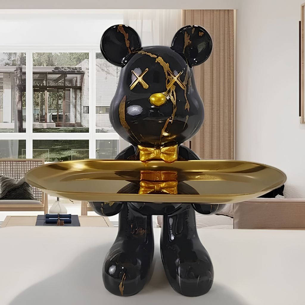 Resin Bear Statue with Trinket Tray - Decorative Figurine - Tegulane Global