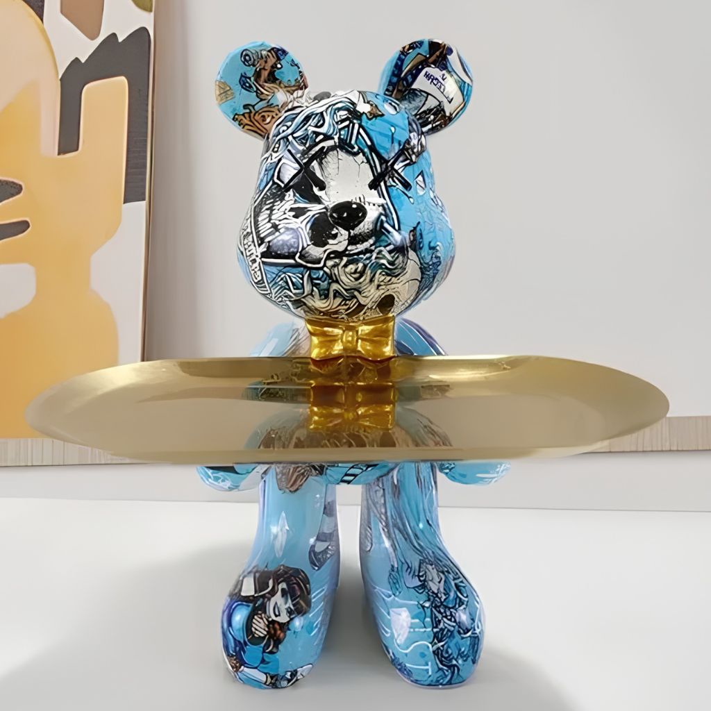 Resin Bear Statue with Trinket Tray - Decorative Figurine - Tegulane Global