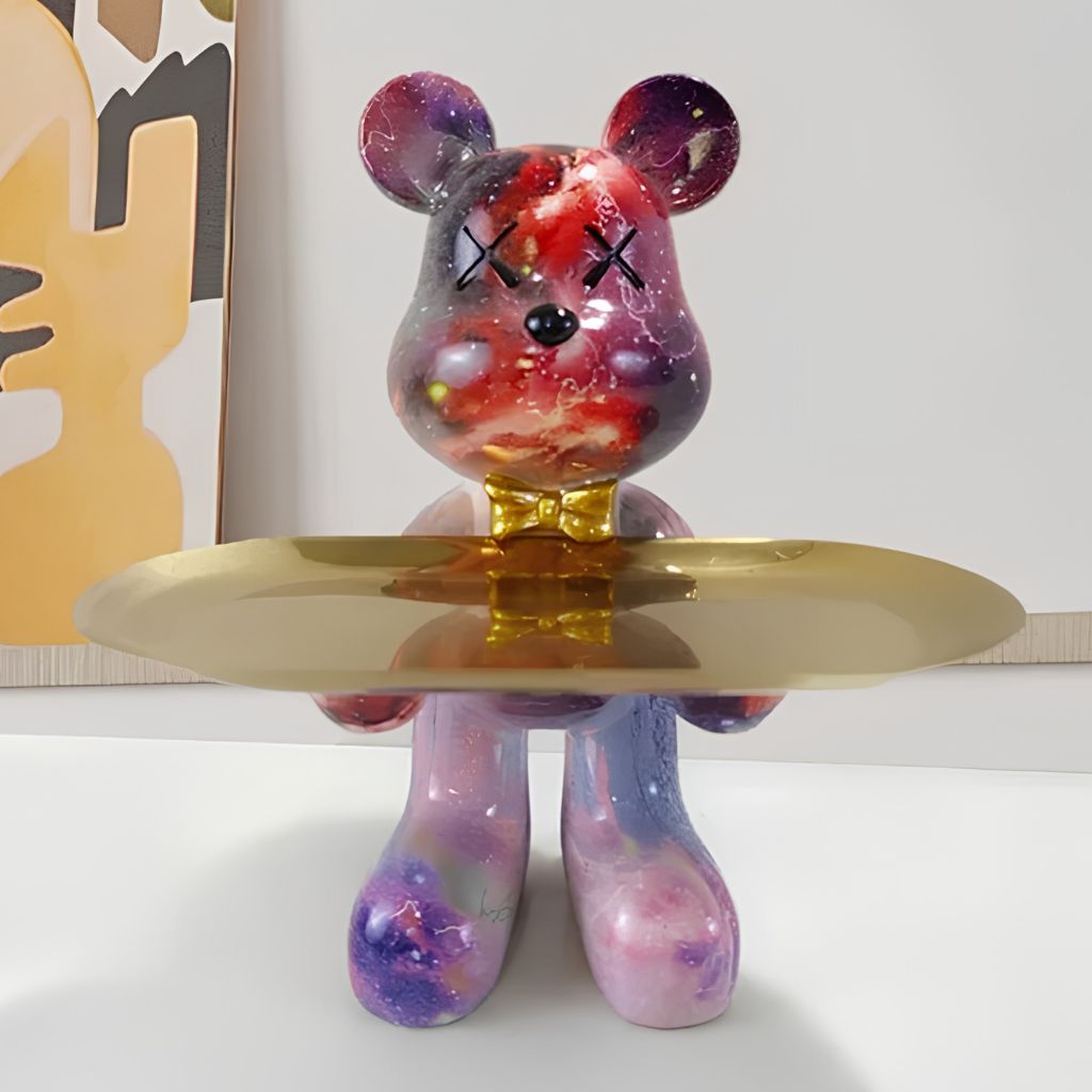 Resin Bear Statue with Trinket Tray - Decorative Figurine - Tegulane Global