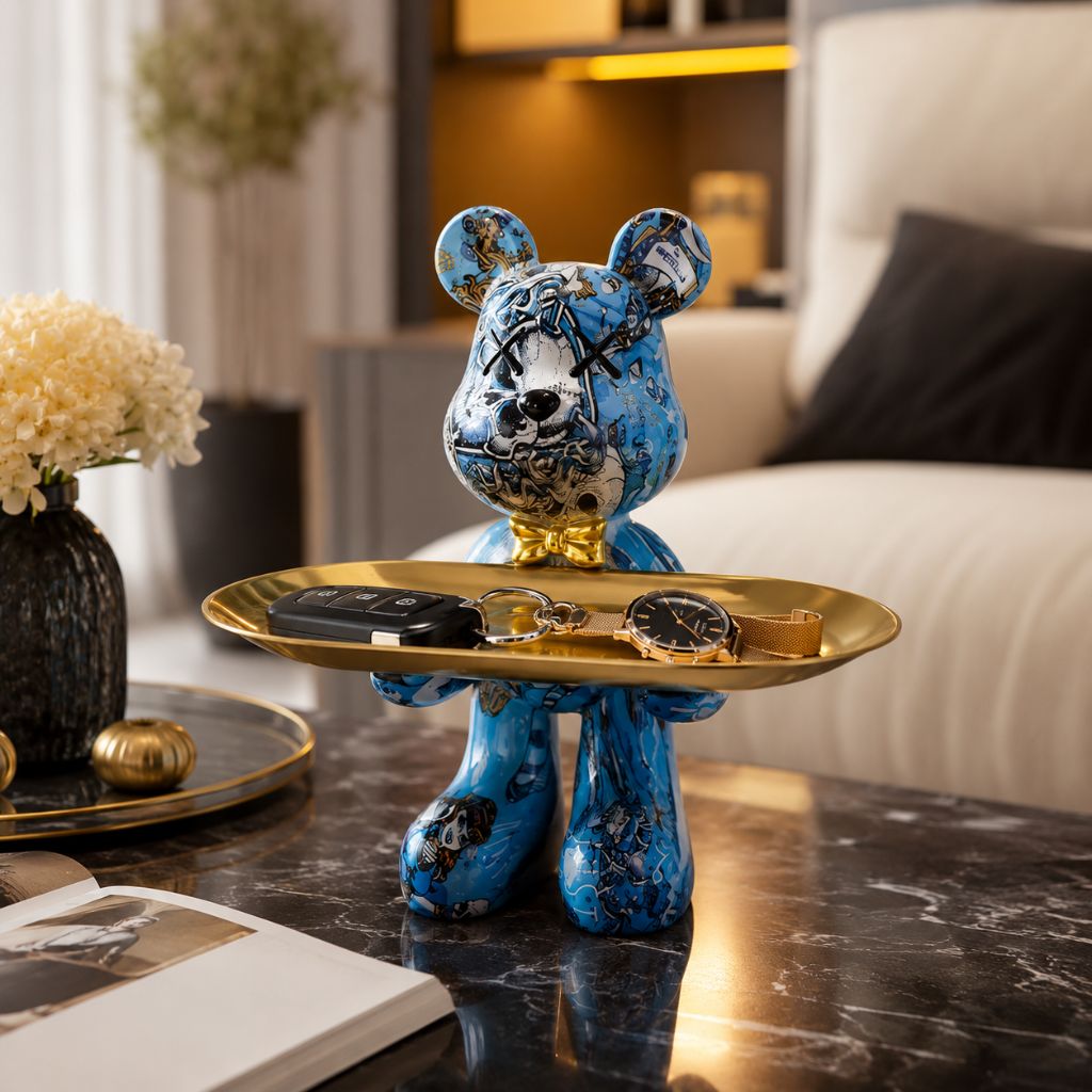 Resin Bear Statue with Trinket Tray - Decorative Figurine - Tegulane Global
