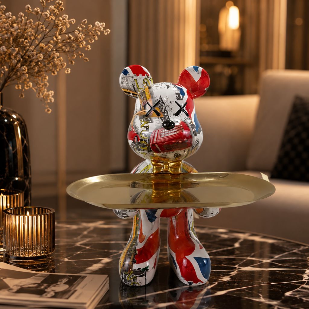 Resin Bear Statue with Trinket Tray - Decorative Figurine - Tegulane Global