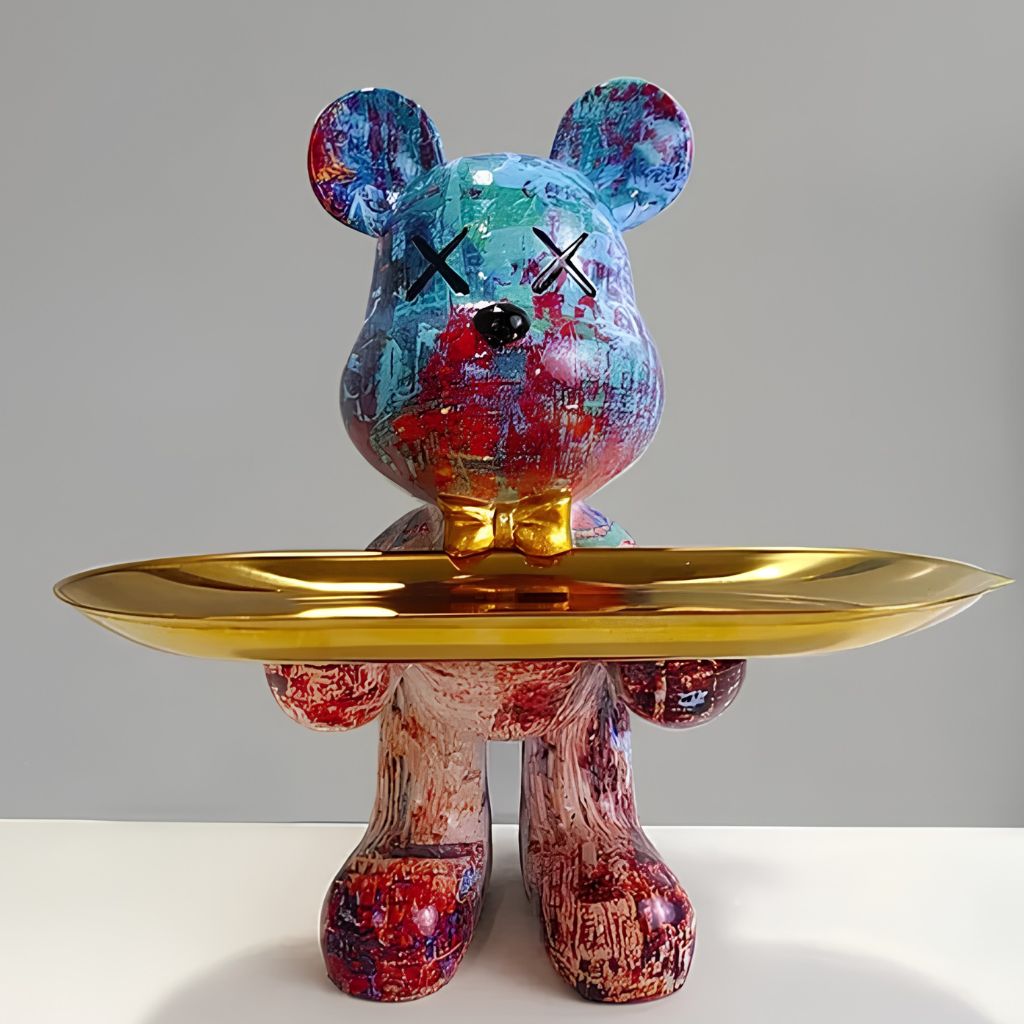 Resin Bear Statue with Trinket Tray - Decorative Figurine - Tegulane Global
