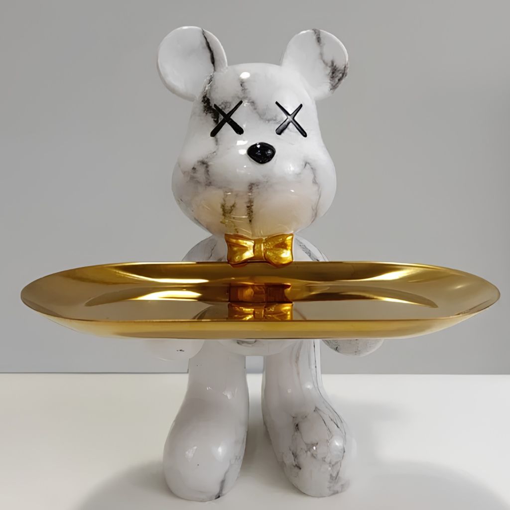 Resin Bear Statue with Trinket Tray - Decorative Figurine - Tegulane Global