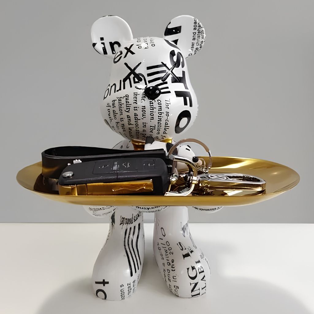 Resin Bear Statue with Trinket Tray - Decorative Figurine - Tegulane Global