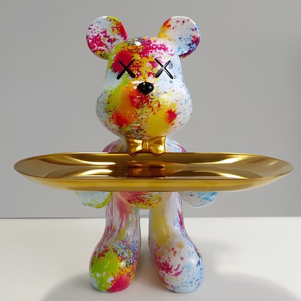 Resin Bear Statue with Trinket Tray - Decorative Figurine - Tegulane Global
