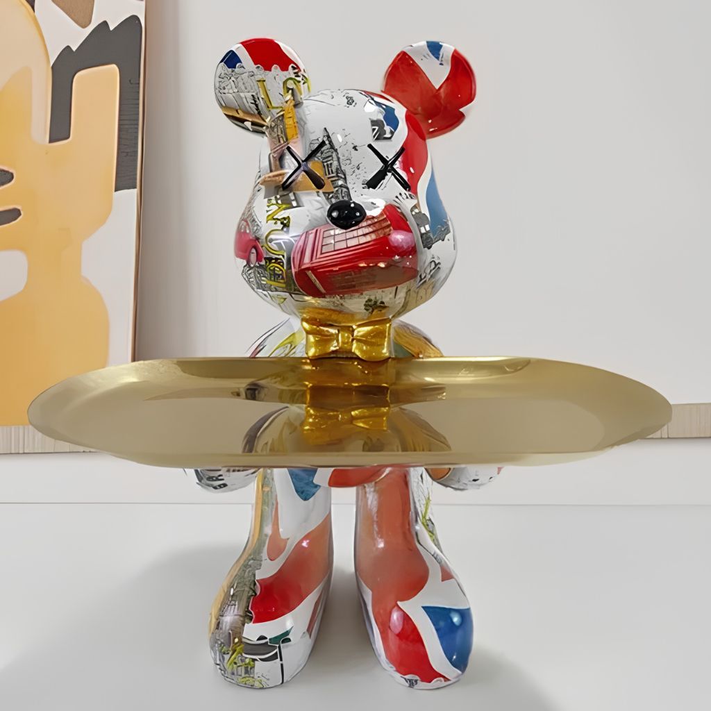 Resin Bear Statue with Trinket Tray - Decorative Figurine - Tegulane Global