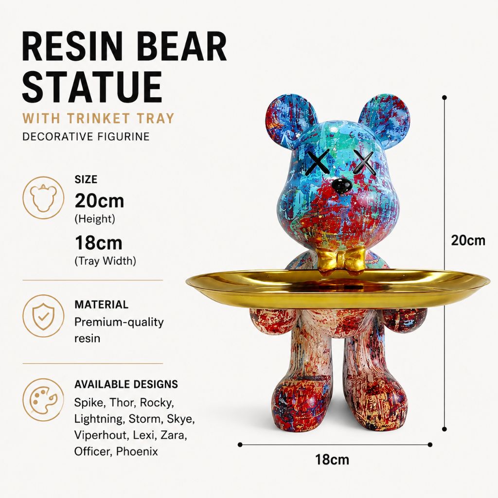 Resin Bear Statue with Trinket Tray - Decorative Figurine - Tegulane Global