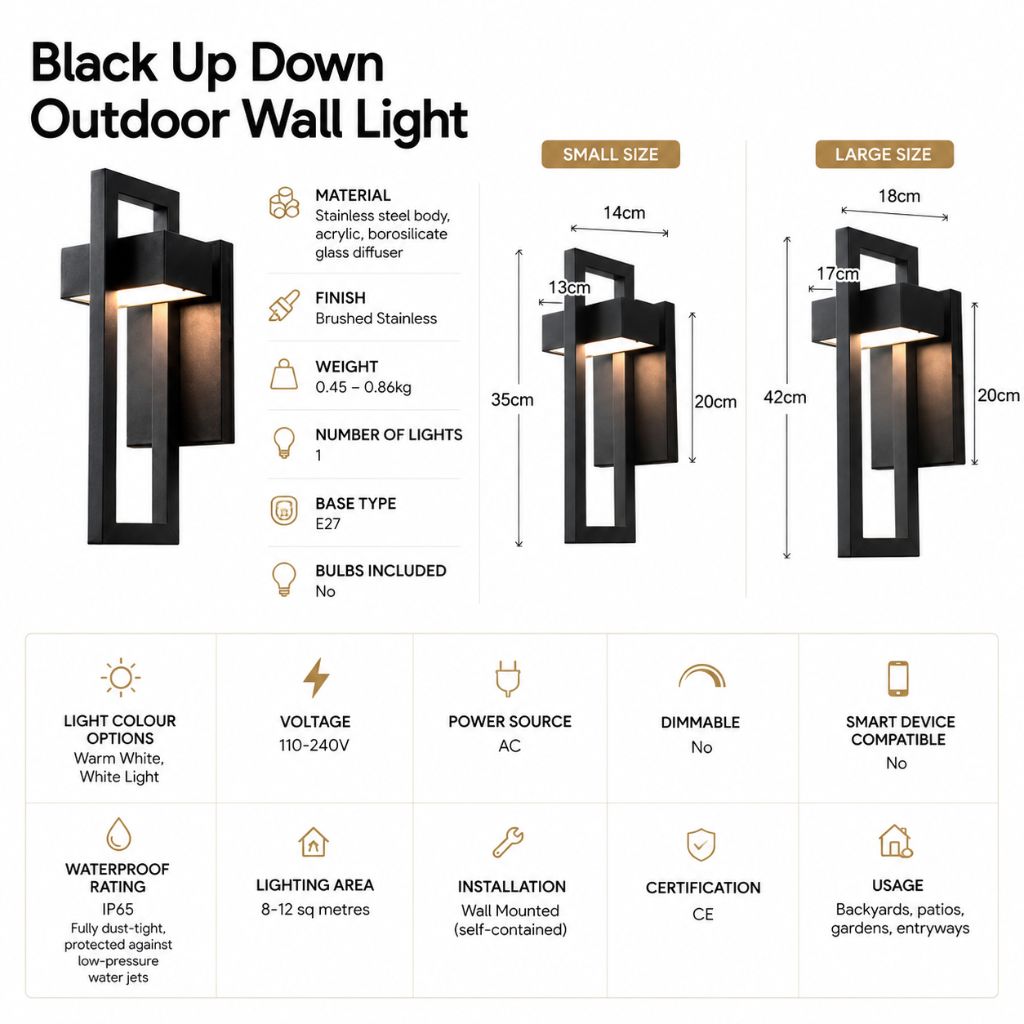 Black Up Down Outdoor Wall Light - Tegulane Global