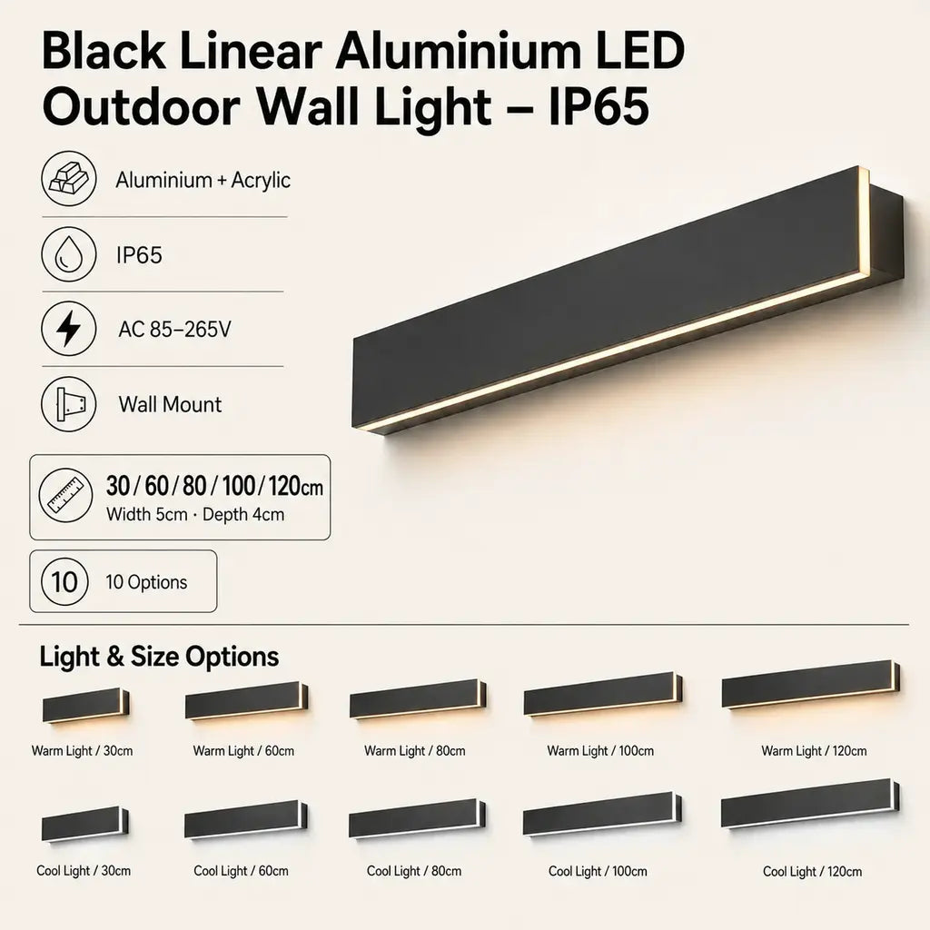 Black Linear Aluminium LED Outdoor Wall Light – IP65 - Tegulane Global
