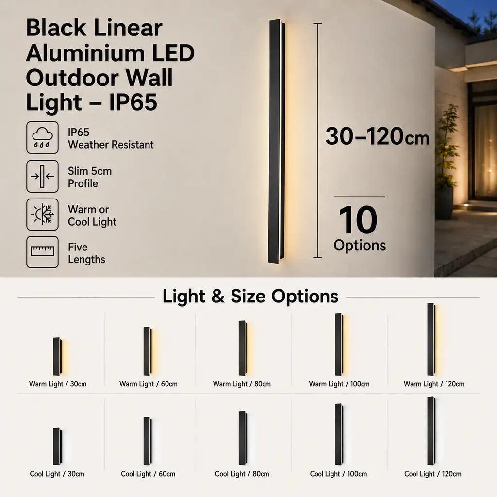 Black Linear Aluminium LED Outdoor Wall Light – IP65 - Tegulane Global