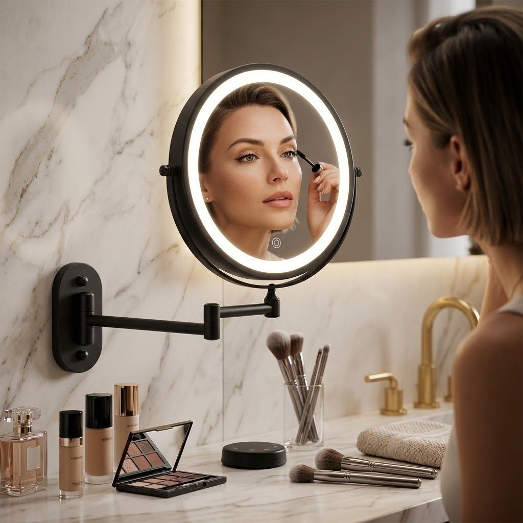 Black Rechargeable LED Mirror – Ideal for Makeup & Bathroom Use - Tegulane Global