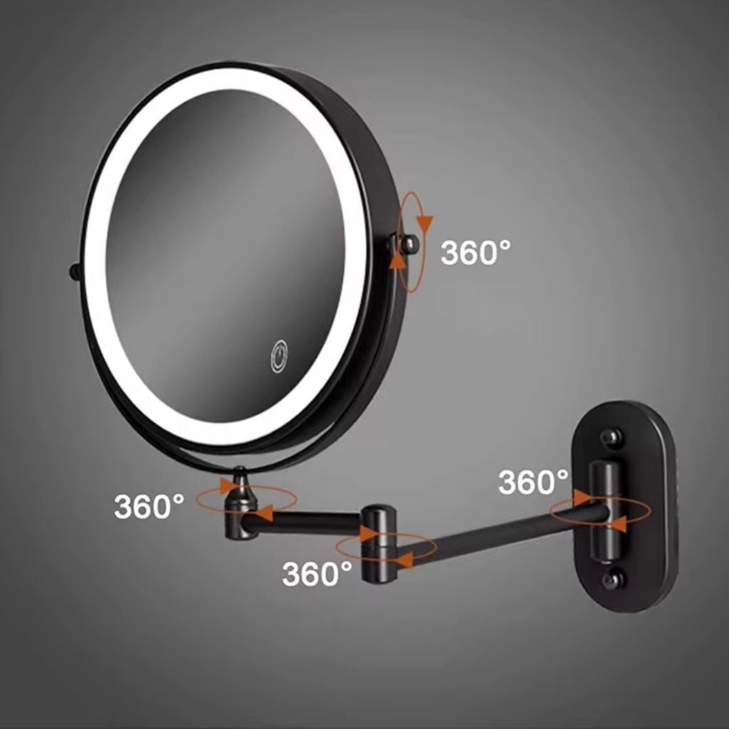 Black Rechargeable LED Mirror – Ideal for Makeup & Bathroom Use - Tegulane Global