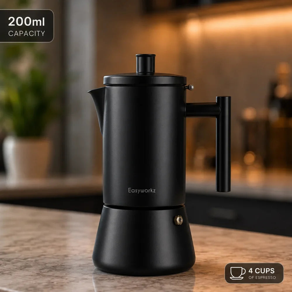 Black Stovetop Espresso Maker Stainless Steel Italian Moka Pot - Tegulane Global