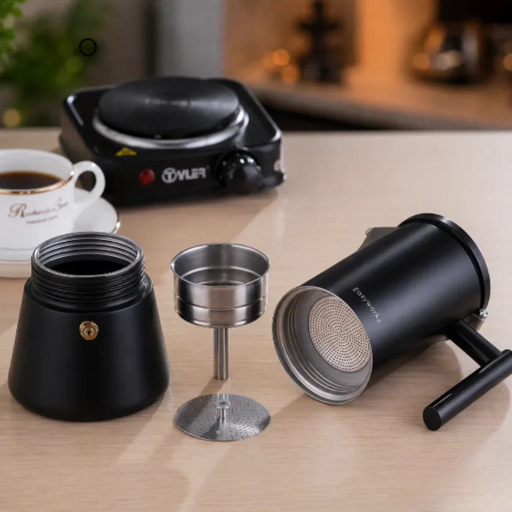 Black Stovetop Espresso Maker Stainless Steel Italian Moka Pot - Tegulane Global