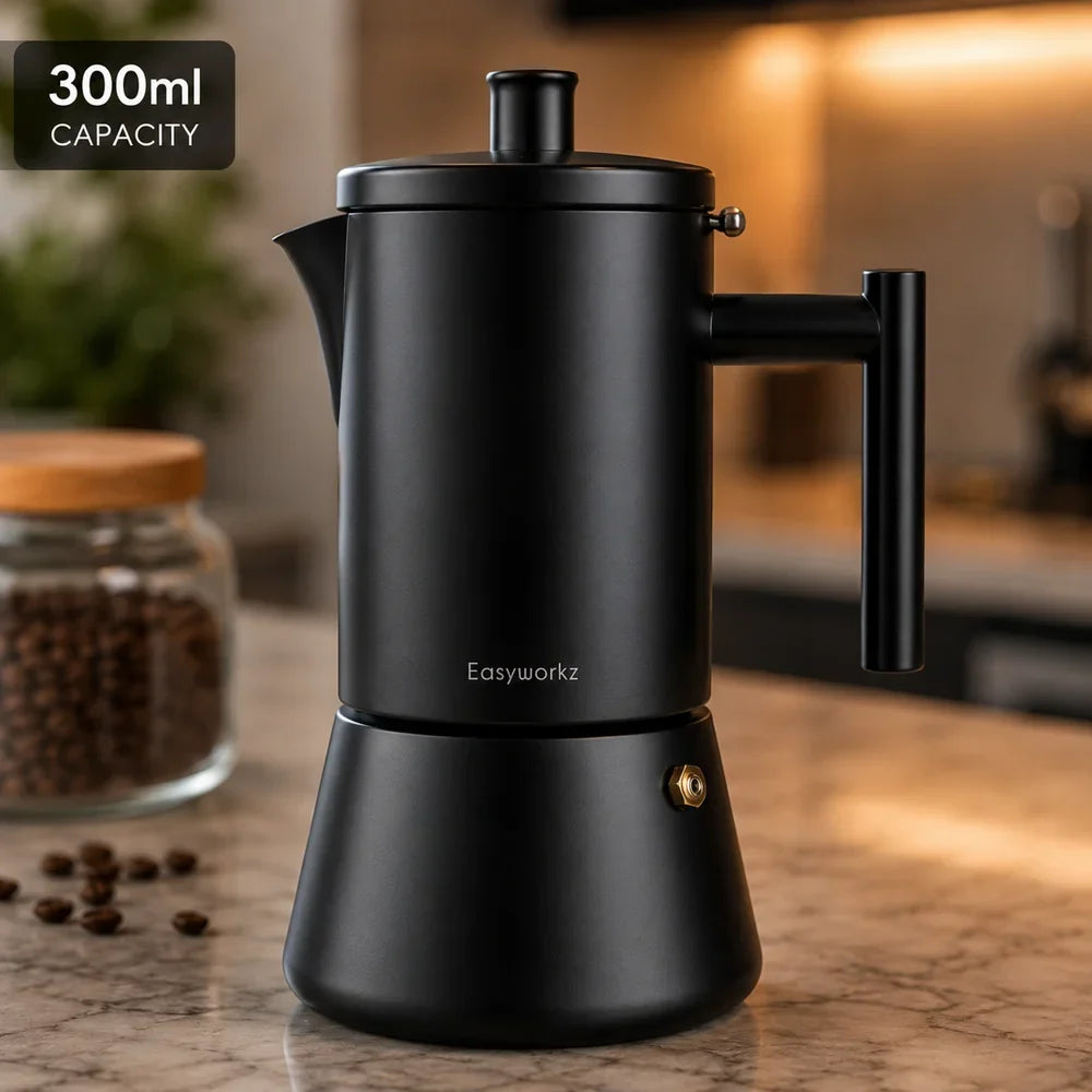 Black Stovetop Espresso Maker Stainless Steel Italian Moka Pot - Tegulane Global