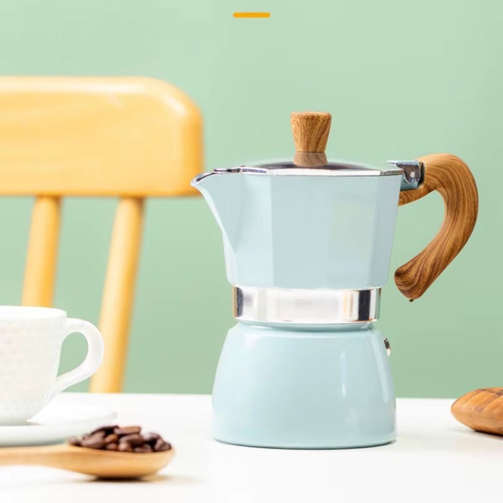 Blue Aluminium Moka Pot Stovetop Espresso Maker Classic Italian Design - Tegulane Global