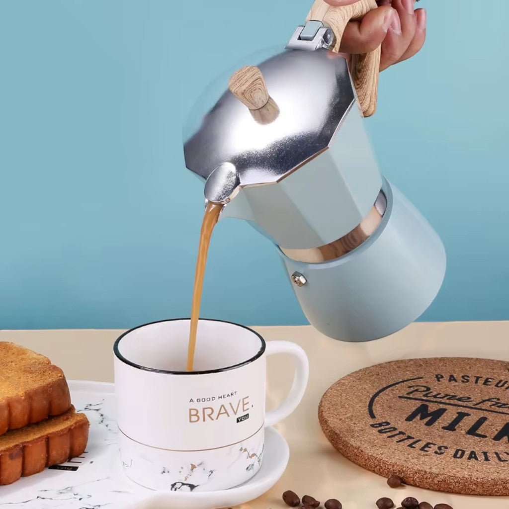Blue Aluminium Moka Pot Stovetop Espresso Maker Classic Italian Design - Tegulane Global