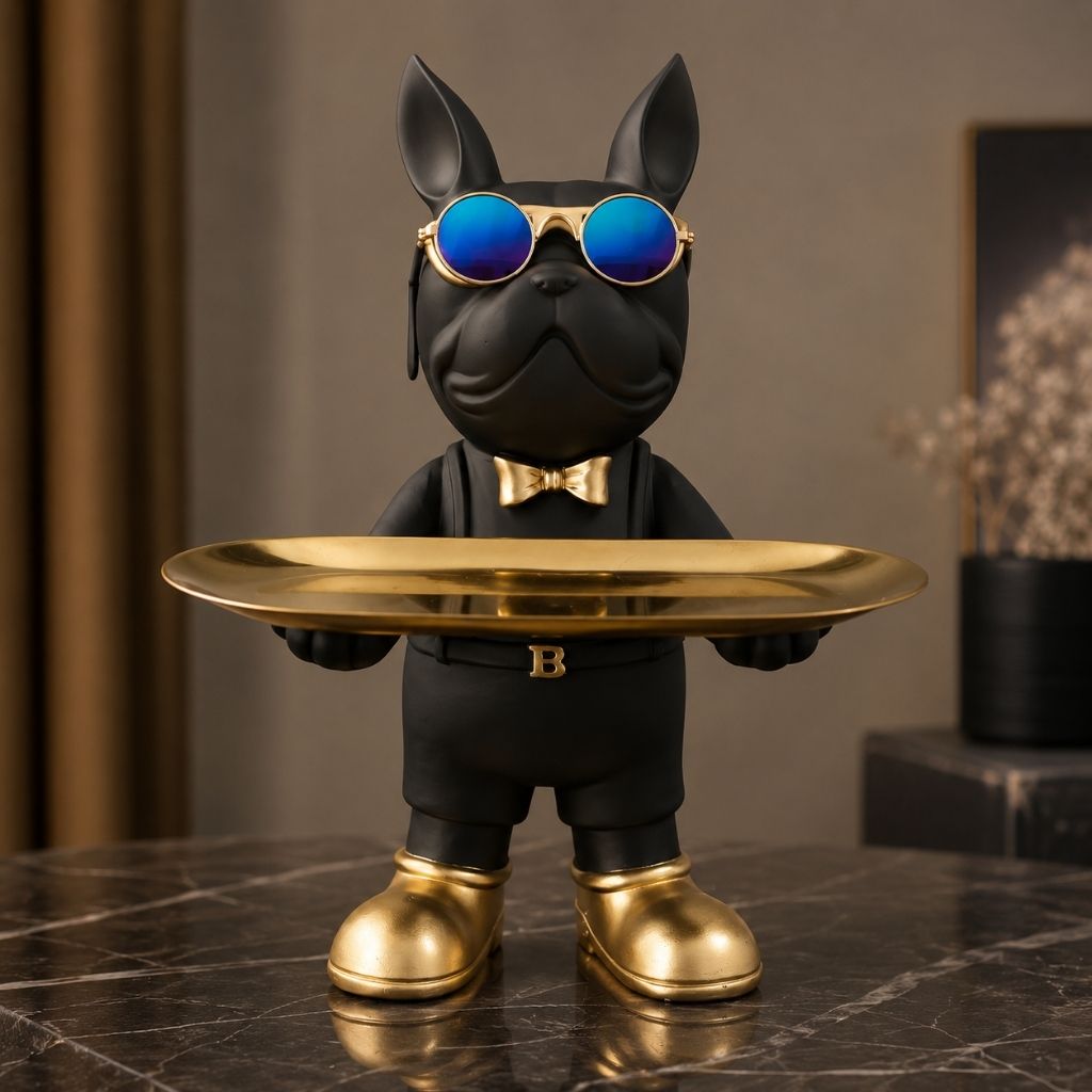 Bulldog Sculpture with Serving Tray - Tegulane Global