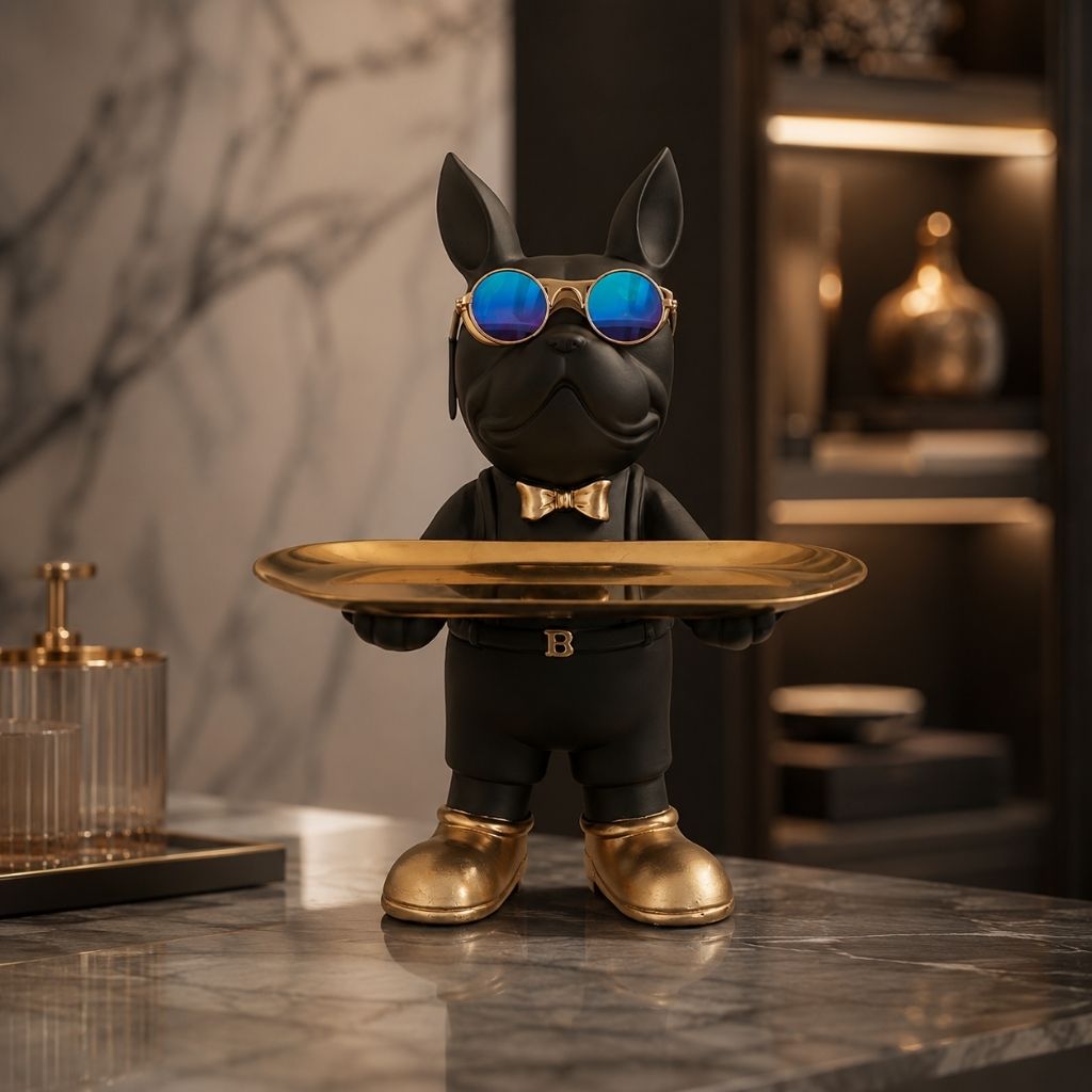 Bulldog Sculpture with Serving Tray - Tegulane Global