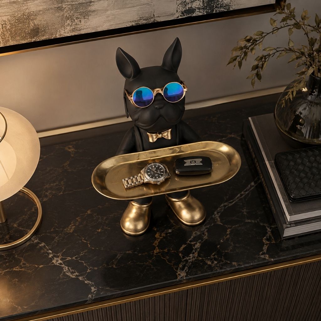 Bulldog Sculpture with Serving Tray - Tegulane Global