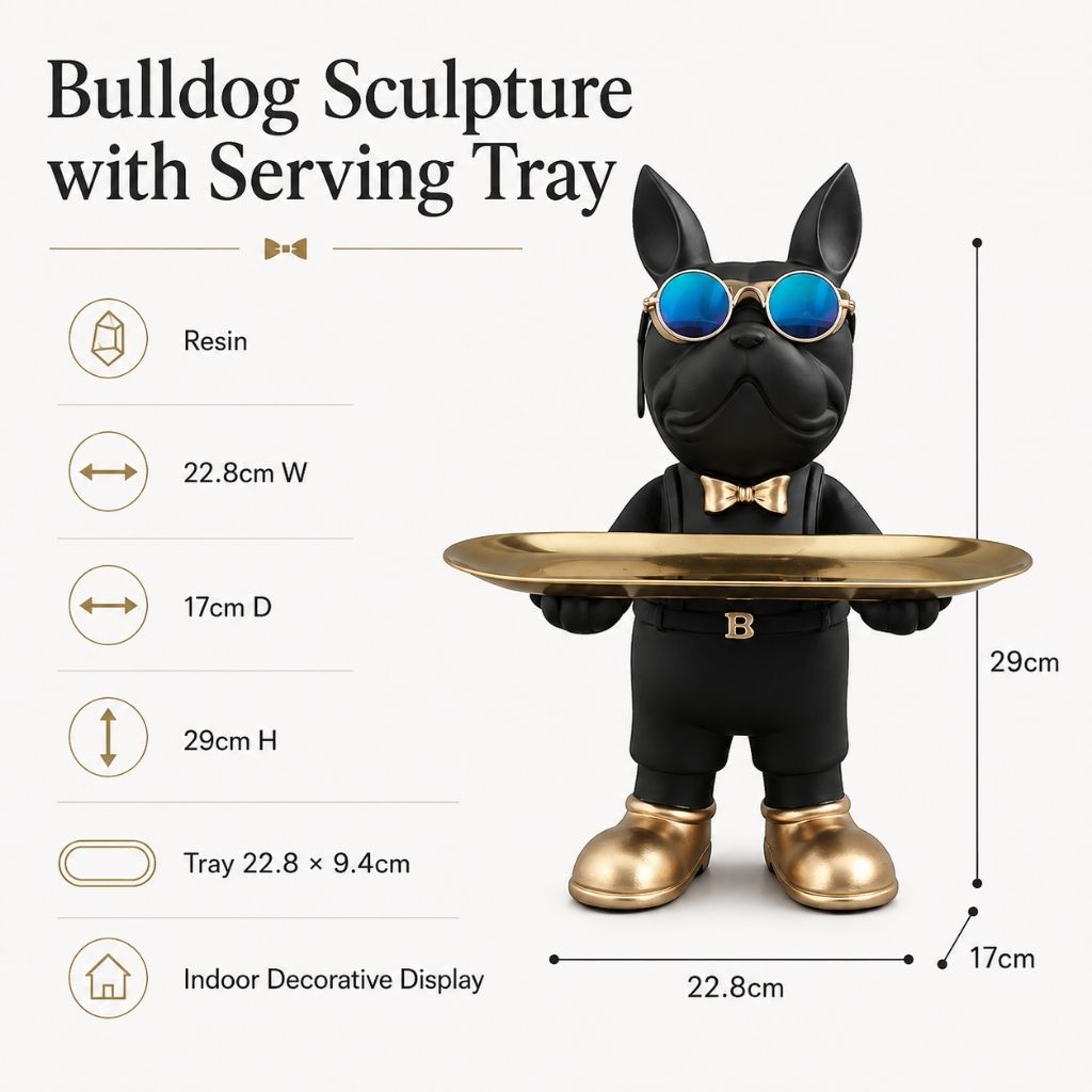 Bulldog Sculpture with Serving Tray - Tegulane Global