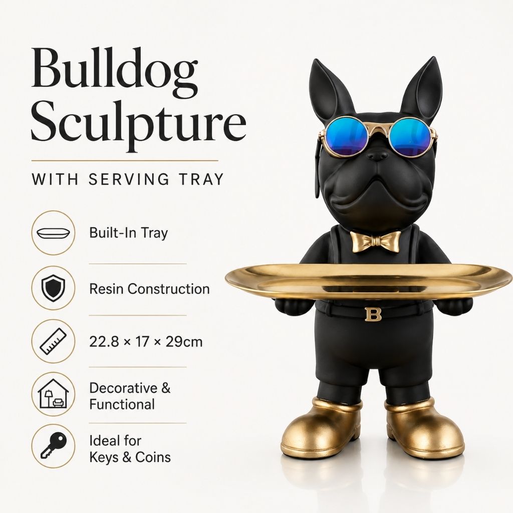Bulldog Sculpture with Serving Tray - Tegulane Global