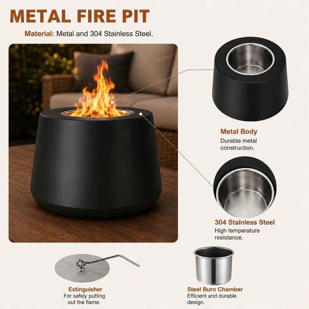 Fire Pit Tabletop Smokeless Cylinder Flame - Tegulane Global