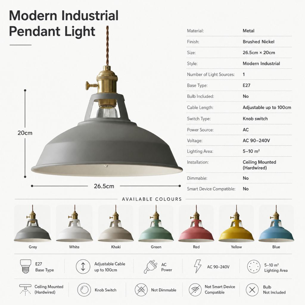 Classic Industrial Metal Pendant Light - Tegulane Global