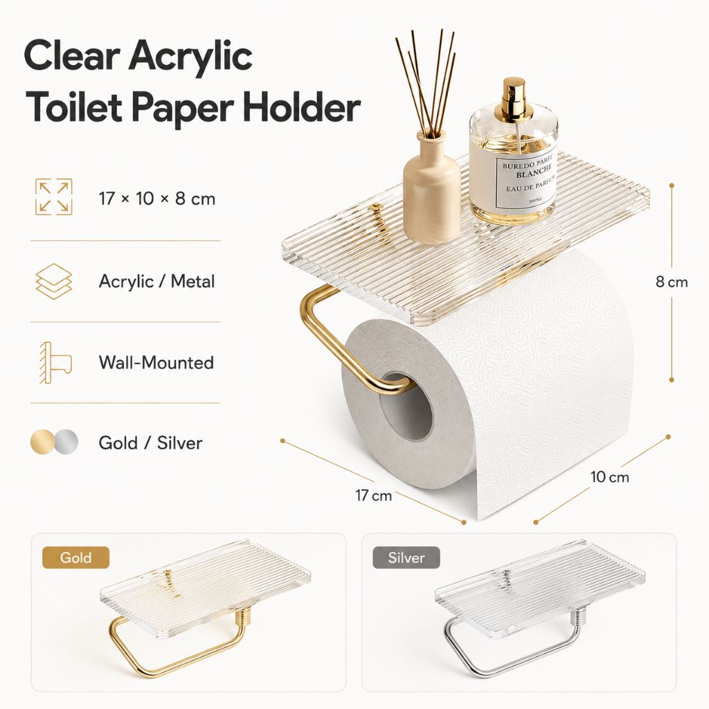 Clear Acrylic Toilet Paper Holder with Metal Frame - Tegulane Global