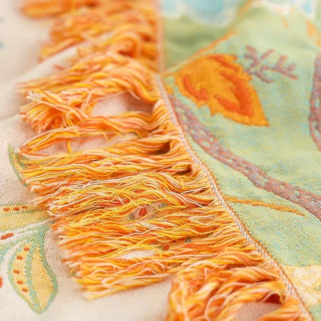 Cotton Floral Throw Blanket with Fringe - Tegulane Global