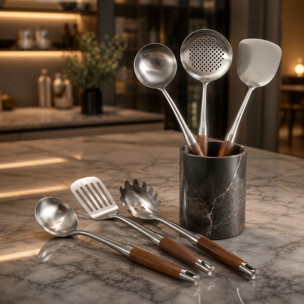 Culina Luxe - Stainless Steel Kitchen Utensil Set with Wooden Handles - Tegulane Global