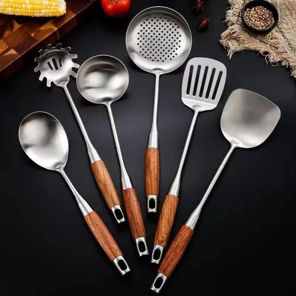 Culina Luxe - Stainless Steel Kitchen Utensil Set with Wooden Handles - Tegulane Global
