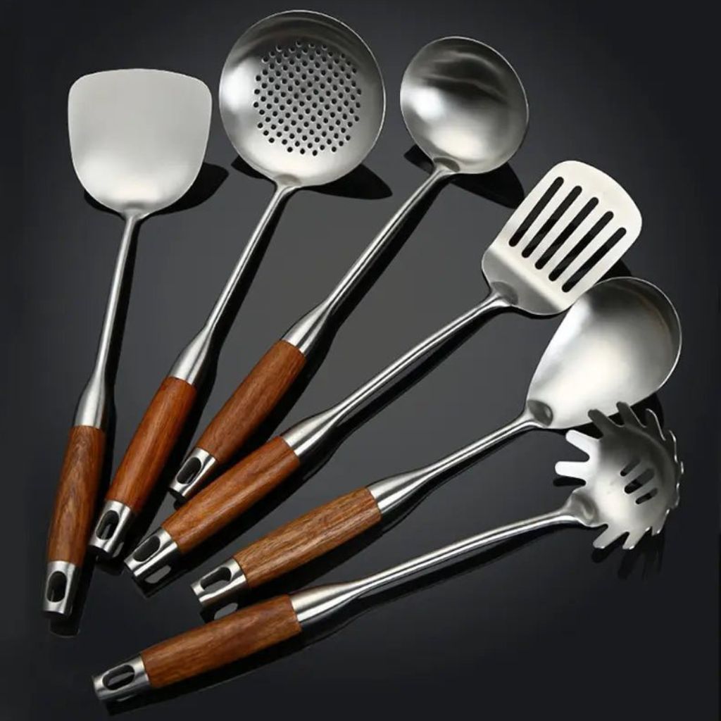 Culina Luxe - Stainless Steel Kitchen Utensil Set with Wooden Handles - Tegulane Global