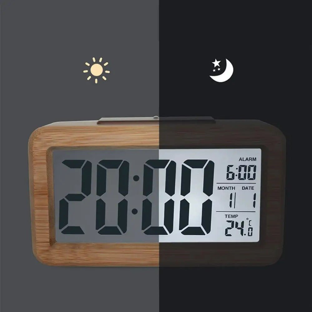 Digital Alarm Clock with Wooden Design & Multi-Function Display - Tegulane Global