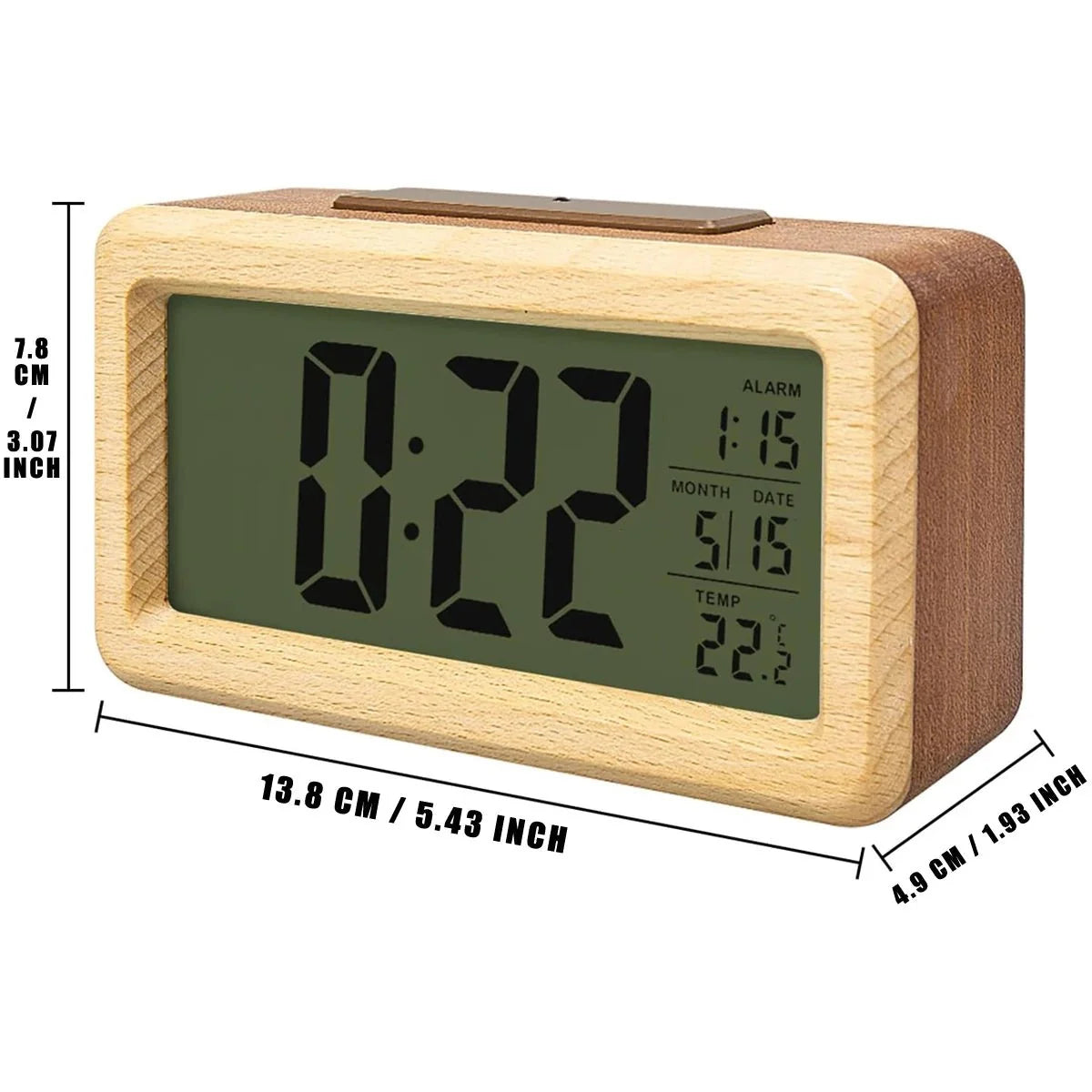 Digital Alarm Clock with Wooden Design & Multi-Function Display - Tegulane Global
