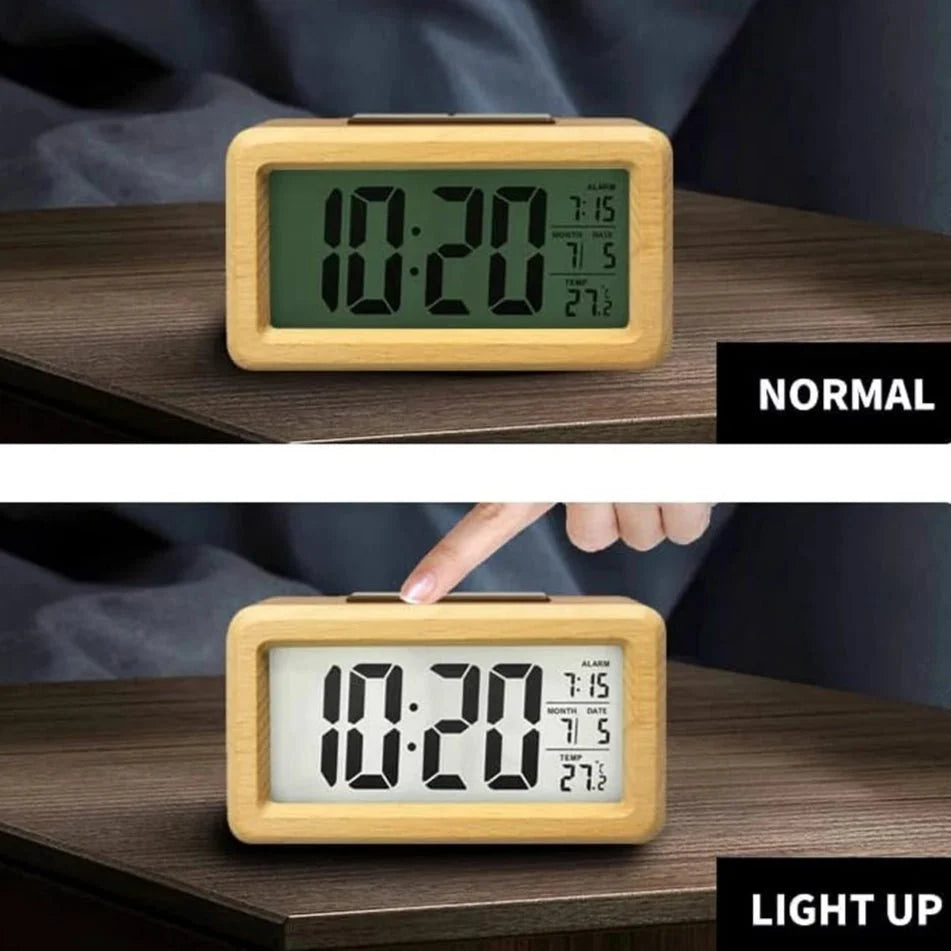 Digital Alarm Clock with Wooden Design & Multi-Function Display - Tegulane Global
