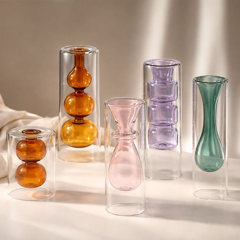 Double-Layer Color Inlay Glass Vase - Tegulane Global