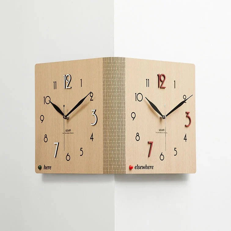 Double-Sided Wooden Corner Wall Clock – Minimalist Design - Tegulane Global