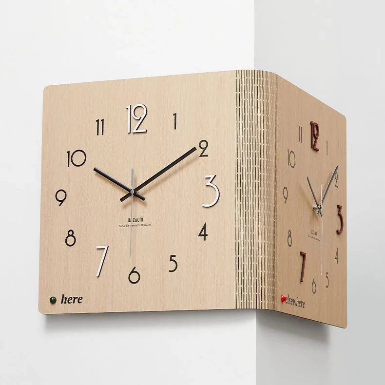 Double-Sided Wooden Corner Wall Clock – Minimalist Design - Tegulane Global