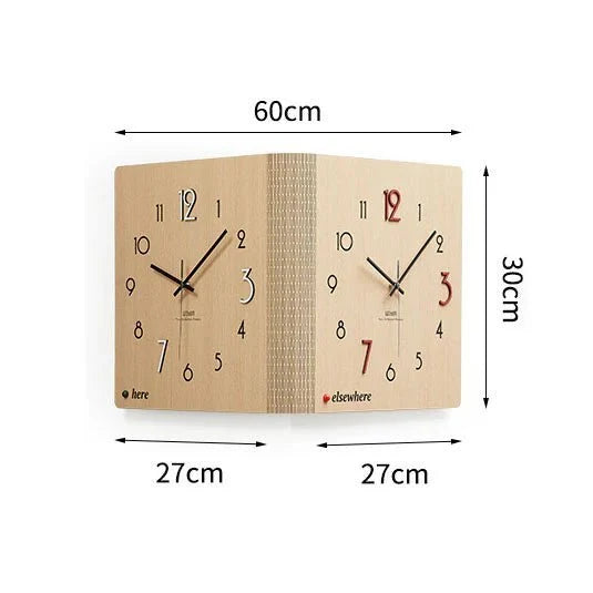 Double-Sided Wooden Corner Wall Clock – Minimalist Design - Tegulane Global
