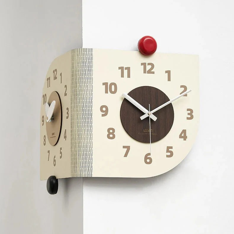 Double-Sided Wooden Corner Wall Clock – Walnut Design - Tegulane Global