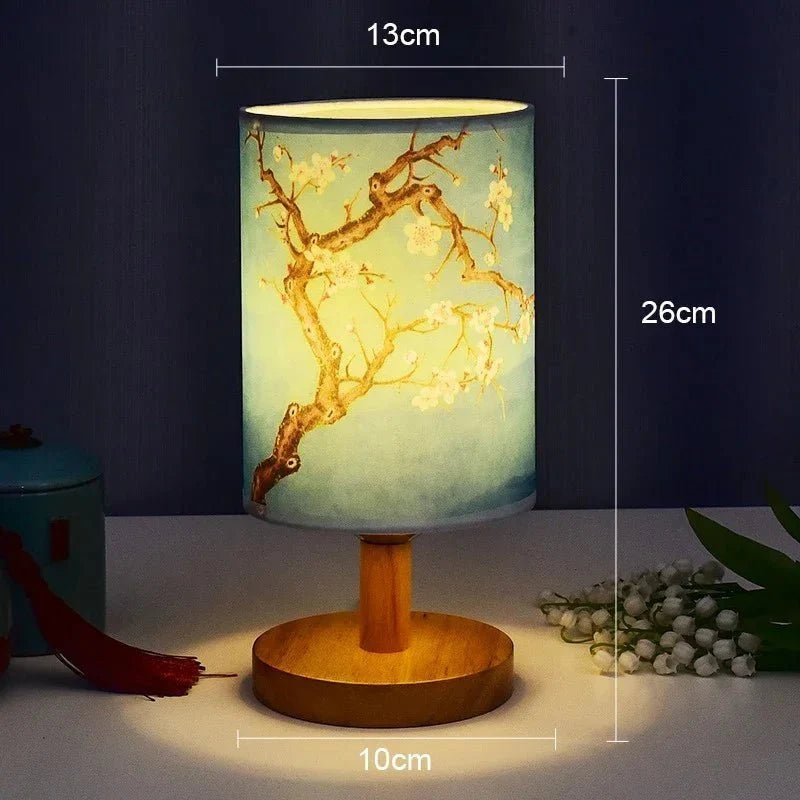 Dust-Resistant Textile Bedside Lamp with Wooden Base - Tegulane Global