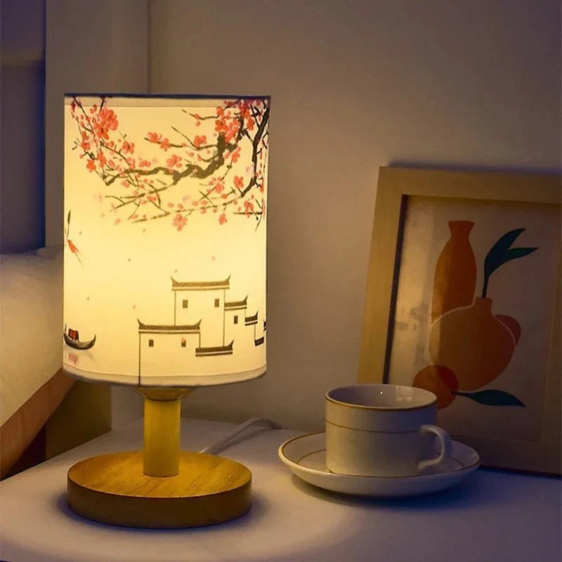 Dust-Resistant Textile Bedside Lamp with Wooden Base - Tegulane Global